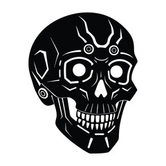 Cybernetic human skull with implants flat vector on white background