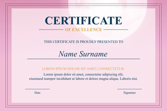 Pink Excellence Certificate Design, Award Template