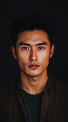 Obraz premium Young Asian Man Portrait Dark Background