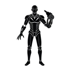 Cyborg with one robotic arm flat vector with white background