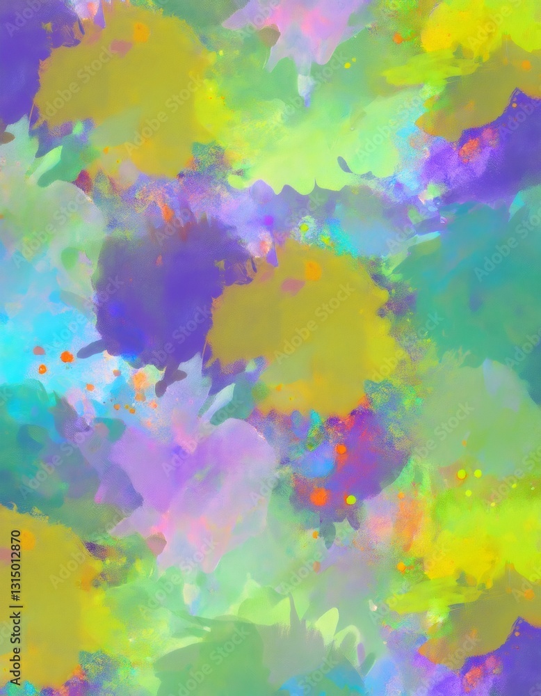 Poster colorful watercolor splashes blending dynamically, forming vivid abstract artistic pattern with ener