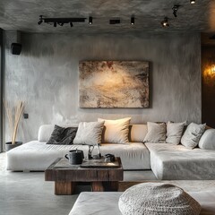 A minimalist living room displaying a modern interior design scene