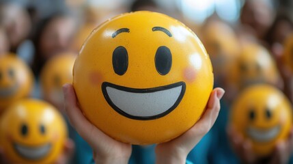 Cheerful smiley face ball representing positive employee engagement and motivation in a fun workplace environment