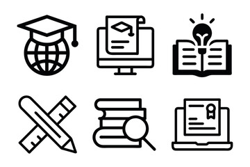 Education and Learning Icons Black and White
