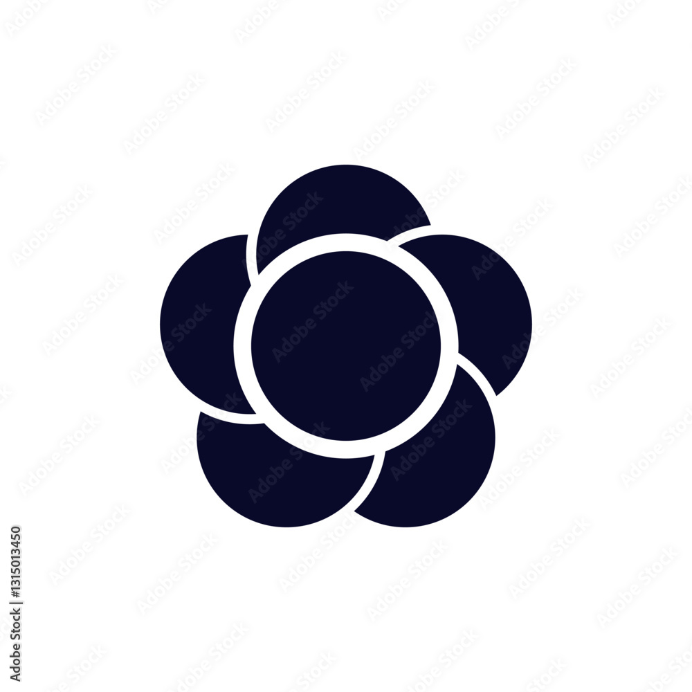 Aufkleber a simple and elegant circular logo with five connected petals, showcasing a minimalistic dark style.