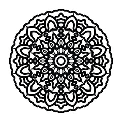 Mandala floral coloring page for adults relaxation, black and white mandala coloring page hand drawn outlined doodle line art, adult mandala for coloring page.