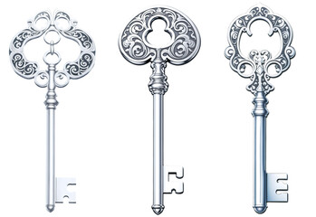 Vintage Keys: Ornate and Intricate Designs for Door Locks on a transparent background