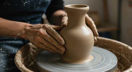 Skilled Hands Shaping Clay into a Ceramic Vase