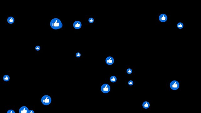 Like Button. Thumbs up social media icons floating up. Transparent background with alpha channel. Symbol of approval, feedback, likes, and positive interaction in digital communication and networking