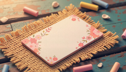 Charming floral business card on rustic burlap, creative aesthetics