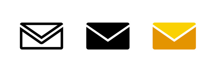 Three envelopes in a row. one black, one white, one yellow. simple design emphasizes modern style.