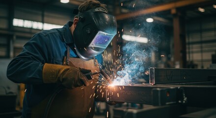 Welder Fusing Metal Pieces with Sparks Flying