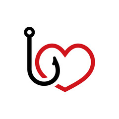 A simple heart shaped hook icon symbol. represents connection, support, and healthcare in design.