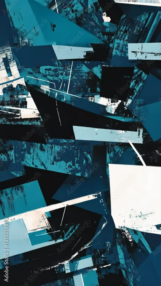 Poster abstract geometric artwork featuring sharp angles and contrasting colors in a dynamic composition