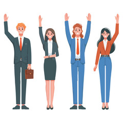 Fototapeta premium vector of businessmen standing and jumping sign of success
