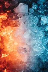 Naklejka premium Captivating Macro Shot of Contrasting Fire and Ice Textures Blending in a Mesmerizing Display of Temperature Extremes and Abstract Visuals
