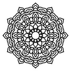 Mandala floral coloring page for adults relaxation, black and white mandala coloring page hand drawn outlined doodle line art, adult mandala for coloring page.