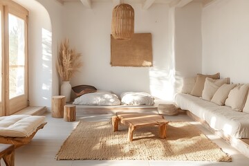 Bright and Spacious Living Room with Soft Furniture and Natural Light