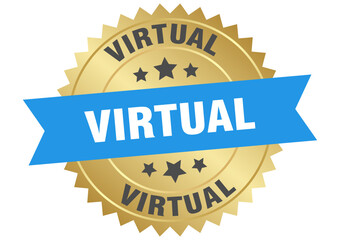 virtual. virtual round blue and gold label isolated on transparent background