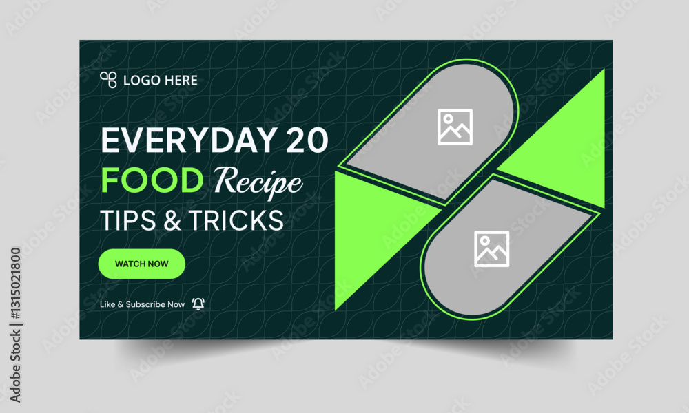 Wall mural recipe tips and tricks customizable youtube thumbnail banner template design, vector eps 10 file for