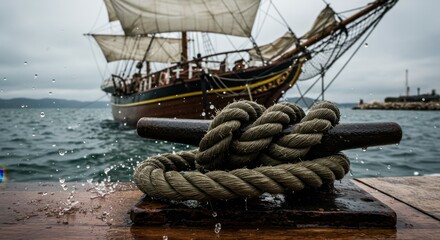 Obraz premium Nautical Knot Tied to a Dock Cleat