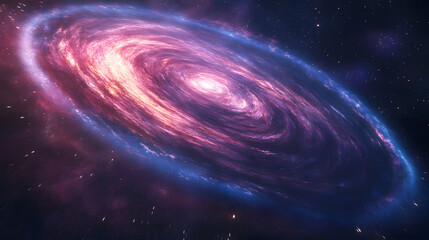 Obraz premium Majestic Spiral Galaxy in Deep Space Cosmic Nebula with Vibrant Hues of Purple and Blue