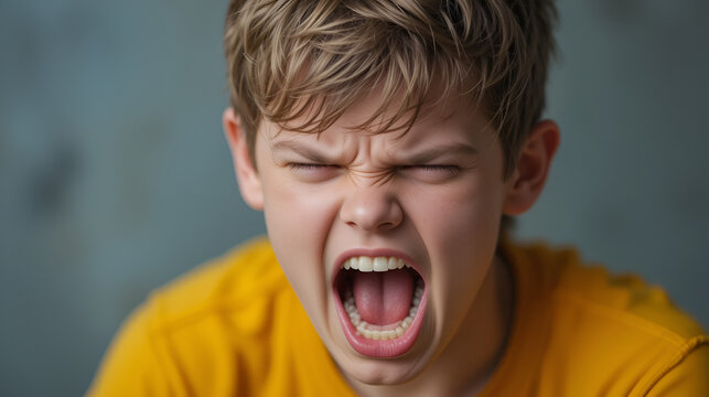 Portrait of a furious teenager boy shouting with anger and frustration