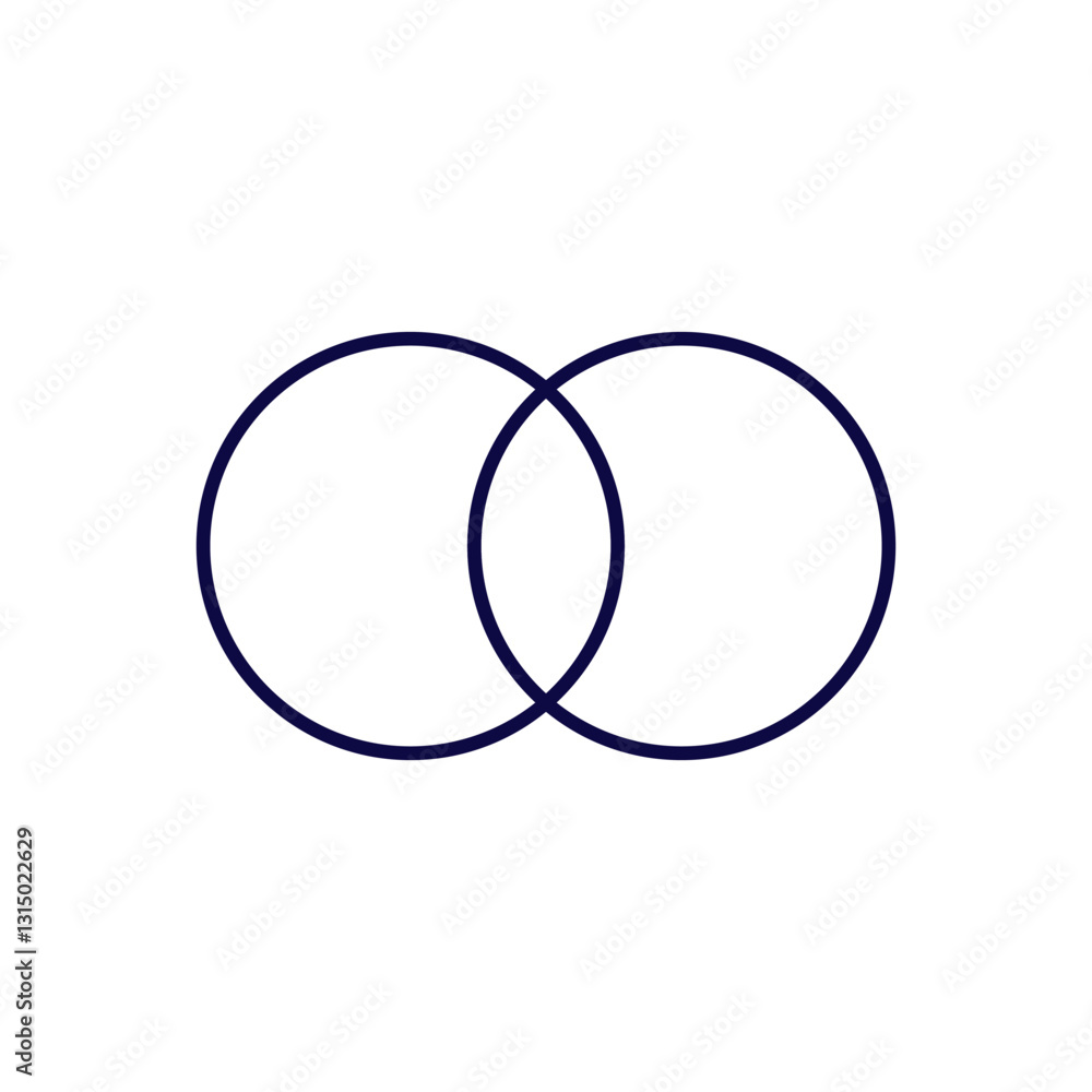 Poster two circles intersecting represent unity, relationships, and shared connections. minimalist style.