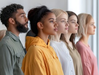 Fototapeta premium A diverse group of individuals standing in profile, showcasing a range of styles and expressions