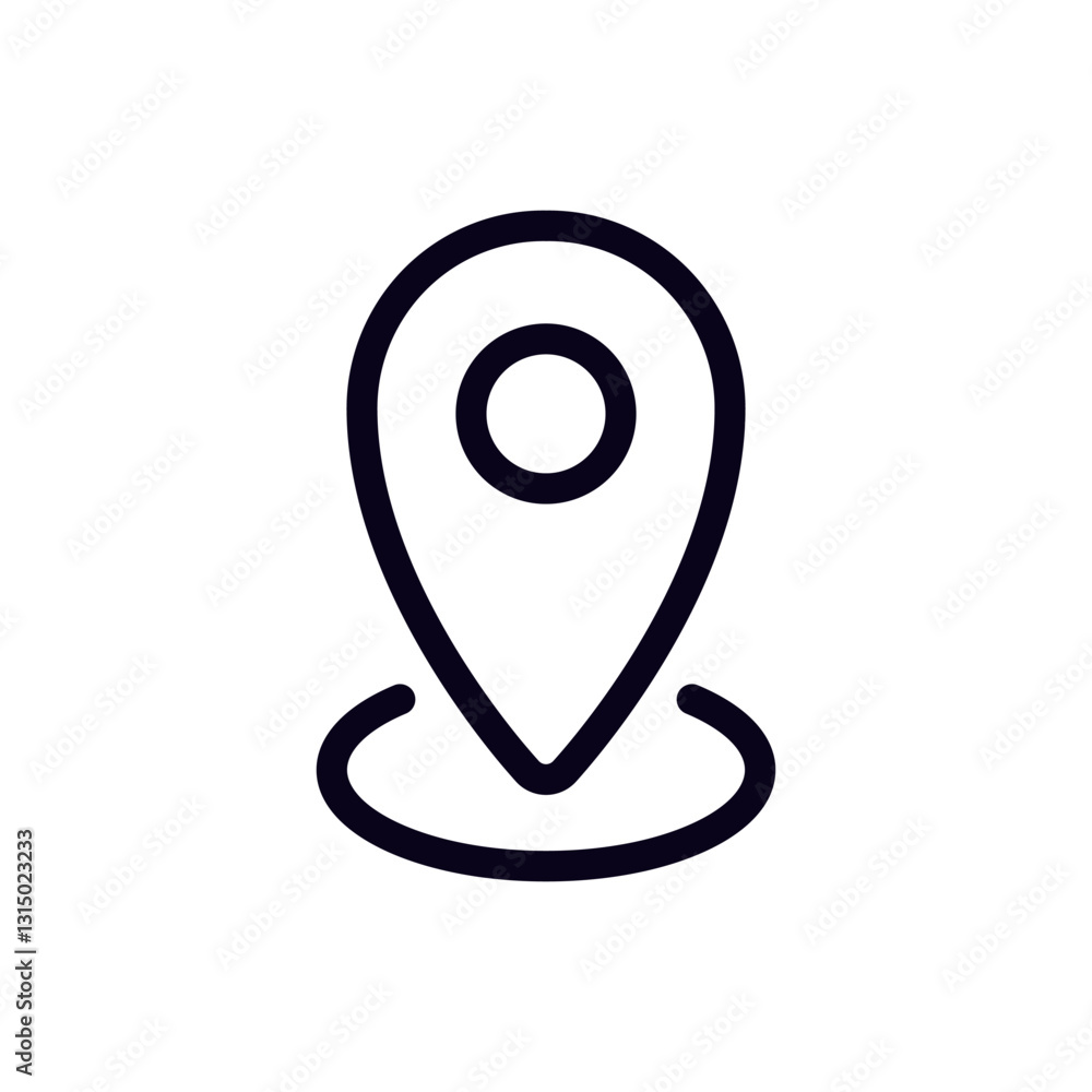 Poster a minimalistic black and white map pin icon used to show a location or direction on a digital map.