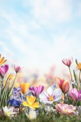 Fototapeta premium Beautiful background template made of Spring flowers.