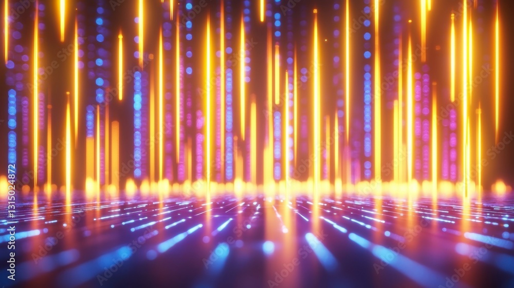 Poster golden light trails flow through space with particles, creating a sense of speed and energy backgrou