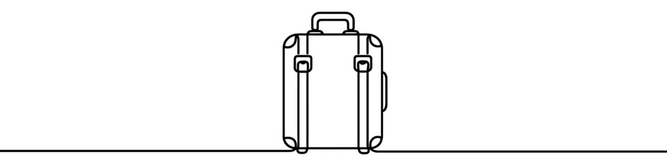 Minimalist illustration of rolling luggage created with one continuous line, representing travel, tourism, and journey