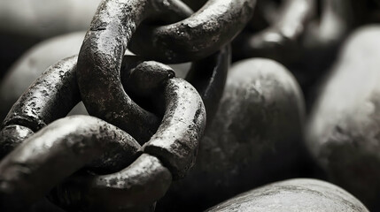 Close-up of a heavy, rusty chain links, dark background, strength concept, ideal for industrial or security themes