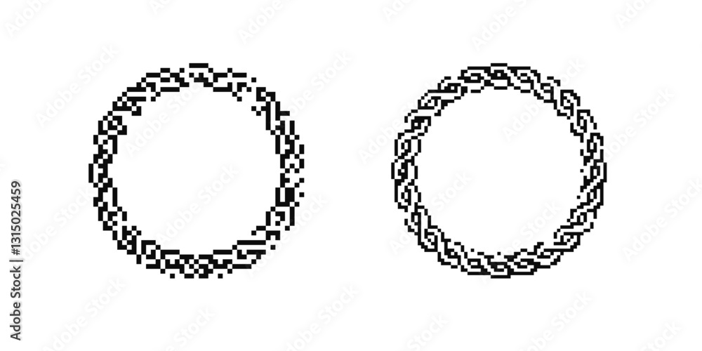 Aufkleber two circular black pixel art wreaths created with simple geometric patterns shown side by side.