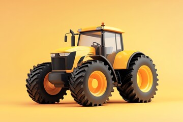 Obraz premium Yellow Tractor on Orange Background Illustrating Modern Farming Technology and Agriculture