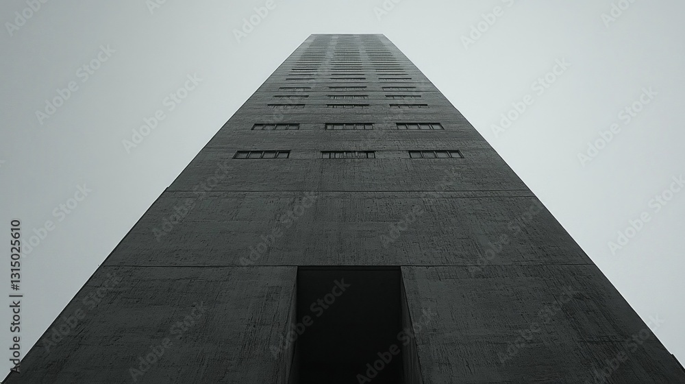Poster a striking concrete tower stretches upward, its minimalistic design highlighted by a backdrop of ove
