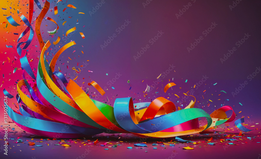 Aufkleber colorful ribbon with a lot of confetti on it. the ribbon is in a spiral shape and is very colorful