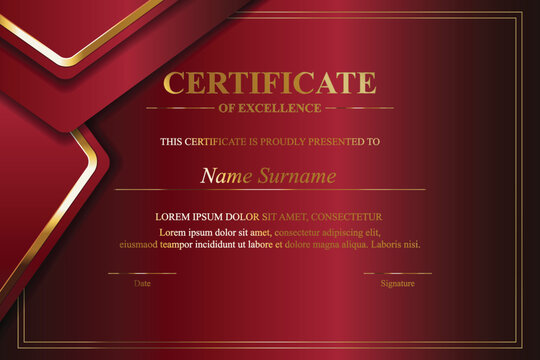Red Gold Certificate Excellence Award Template