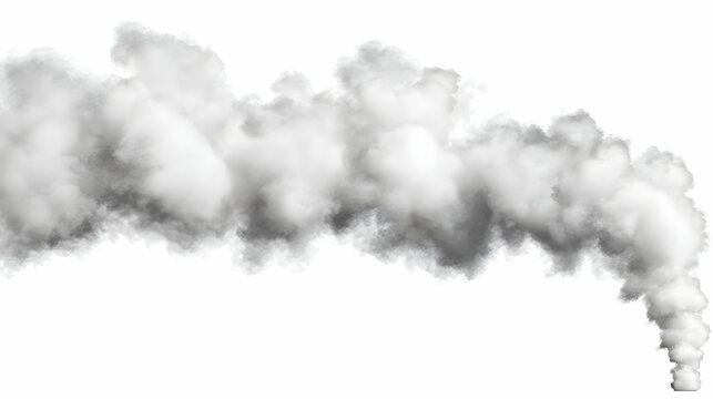 White smoke plume rising, isolated on white background, suitable for compositing, environmental effects