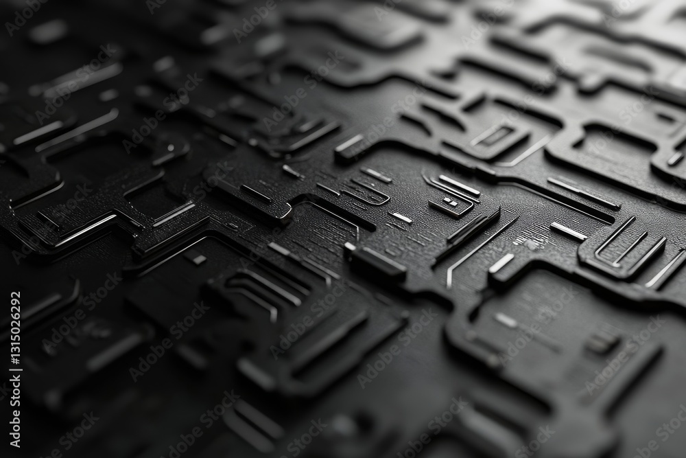 Poster a close up of a black and grey computer chip. the image is abstract and has a futuristic feel to it