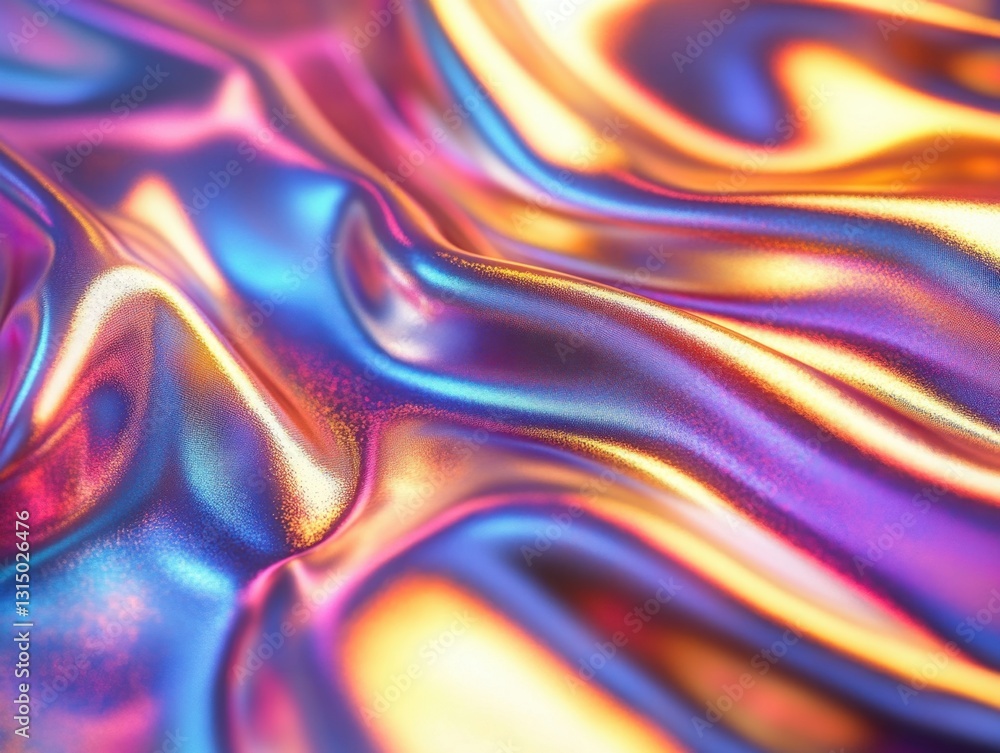 Poster abstract iridescent fabric with flowing waves and vibrant colors creating a surreal and modern textu