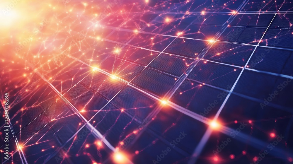 Poster vibrant abstract background showcasing a network connection with luminous lights and grid patterns. 