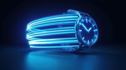 Glowing motion trails forming a wristwatch shape, symbolizing movement and fitness tracking