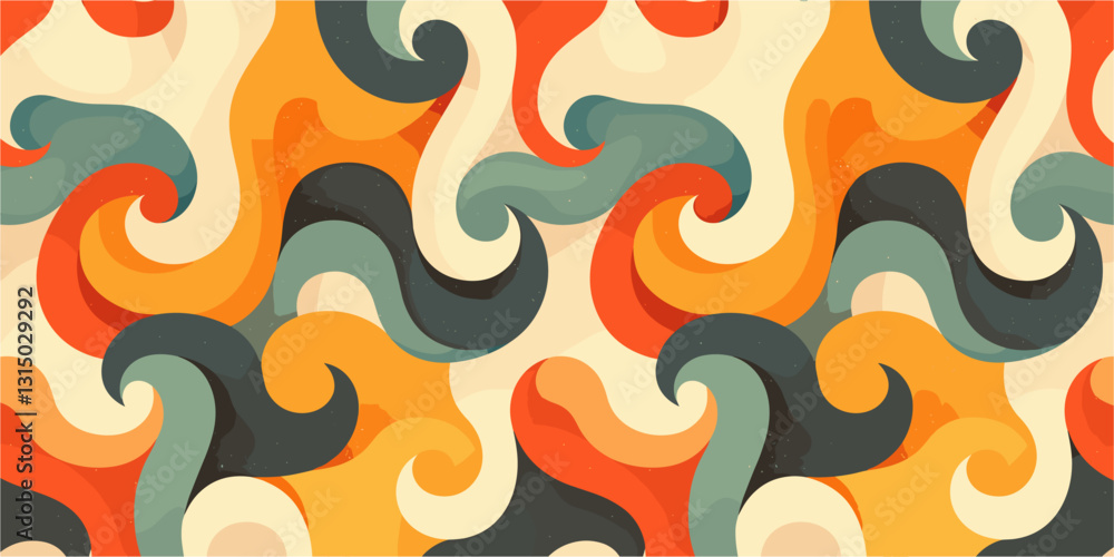 Poster colorful abstract waves pattern vector with retro style icons set.