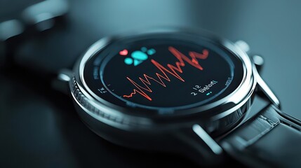 Fototapeta premium Digital representation of a heartbeat graph seamlessly integrated into a smartwatch design