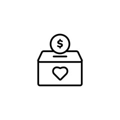 Line illustration of a donation box with a heart, symbolizing charity contribution and financial support.