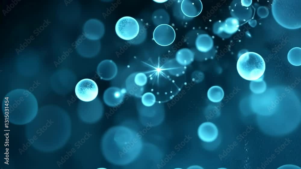 Poster artistic representation of blue bubbles and light particles in a serene abstract background