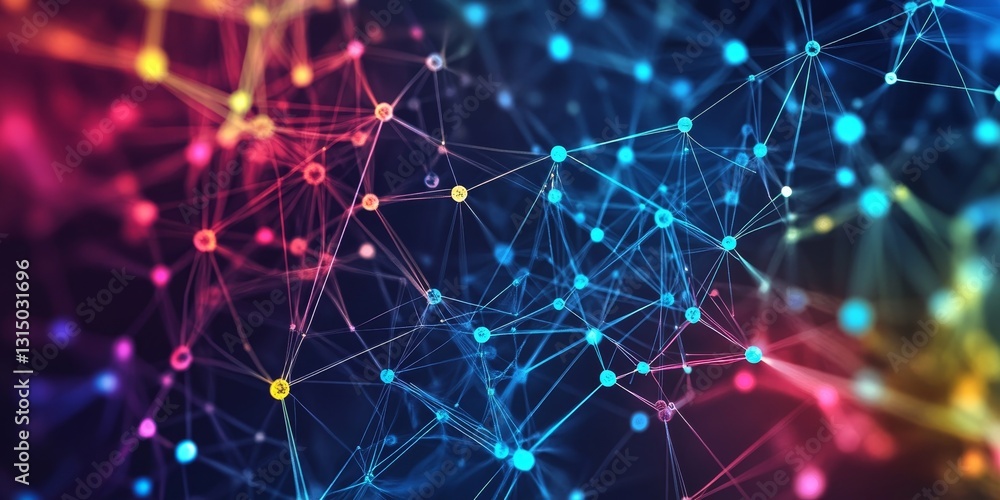 Poster this captivating abstract image showcases a colorful network of connecting dots and lines, perfect f