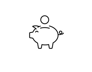 A simple drawing of a piggy bank with a single coin, highlighting its classic round design.